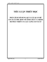 TIỂU LUẬN TRIẾT HỌC: PHÂN TÍCH NỘI DUNG QUY LUẬT QUAN HỆ SẢN XUẤT PHÙ HỢP VỚI TÍNH CHẤT TRÌNH ĐỘ PHÁT TRIỂN  CỦA LỰC LƯỢNG SẢN XUẤT