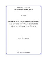 Các nhân tố tác động đến việc tuân thủ các quy định đối với các hộ gây nuôi động vật rừng tại tỉnh tây ninh luận văn thạc sĩ  2015 