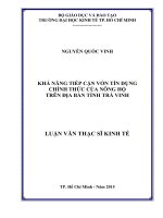 Khả năng tiếp cận vốn tín dụng chính thức của nông hộ trên địa bàn tỉnh trà vinh luận văn thạc sĩ  2015 