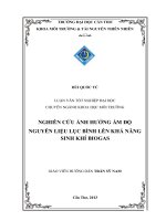 nghiên cứu ảnh hưởng ẩm độ nguyên liệu lục bình lên khả năng sinh khí biogas