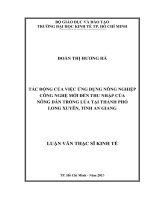 Tác động của việc ứng dụng nông nghiệp công nghệ mới đến thu nhập của nông dân trồng lúa tại thành phố long xuyên tỉnh an giang luận văn thạc sĩ  2015 