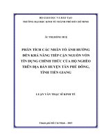 Phân tích các nhân tố ảnh hưởng đên khả năng tiếp cận nguồn vốn tín dụng chính thức của hộ nghèo trên địa bàn huyện tân phú đông, tỉnh tiền giang luận văn thạc sĩ  2015 