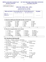 Đề thi học sinh giỏi cấp huyện Tiếng Anh 6 20142015