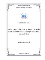 Hoàn thiện công tác quản lý chi ngân sách xã trên địa bàn huyện thạch hà, tỉnh hà tĩnh