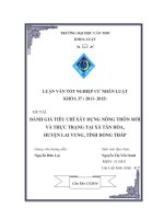 đánh giá tiêu chí xây dựng nông thôn mới và thực trạng tại xã tân hòa, huyện lai vung, tỉnh đồng tháp