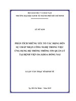 Phân tích những yếu tố tác động đến sự chấp nhận công nghệ trong việc ứng dụng hệ thống thông tin quản lý tại bệnh viện đa khoa đồng nai