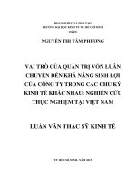 Vai trò của quản trị vốn luân chuyển đến khả năng sinh lợi của công ty trong các chu kỳ kinh tế khác nhau nghiên cứu thực nghiệm tại việt nam
