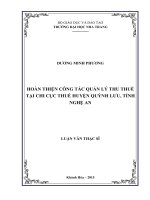 Hoàn thiện công tác quản lý thu thuế tại chi cục thuế huyện quỳnh lưu, tỉnh nghệ an