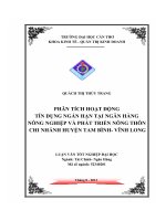 phân tích hoạt động tín dụng ngắn hạn tại ngân hàng nông nghiệp và phát triển nông thôn chi nhánh huyện tam bình vĩnh long