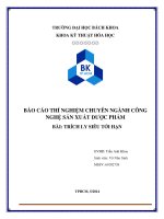 báo cáo thí nghiệm chuyên ngành công nghệ sản xuất dược phẩm bài: trích ly siêu tới hạn