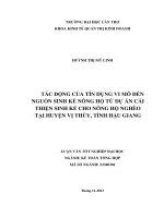 tác động của tín dụng vi mô đến nguồn sinh kế nông hộ từ dự án cải thiện sinh kế cho nông hộ nghèo tại huyện vị thủy, tỉnh hậu giang