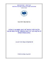 Nâng cao hiệu quả sử dụng vốn ngân sách nhà nước trong đầu tư xây dựng ở tỉnh vĩnh long 