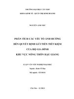 phân tích các yếu tố ảnh hưởng đến quyết định gửi tiền tiết kiệm của hộ gia đình khu vực nông thôn hậu giang