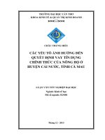 các yếu tố ảnh hưởng đến quyết định vay tín dụng chính thức của nông hộ ở huyện cái nước, tỉnh cà mau
