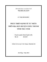 Phát triển kinh tế tư nhân trên địa bàn huyện châu thành tỉnh trà vinh (tóm tắt) lý thị minh hiếu 