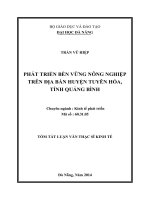 Phát triển bền vững nông nghiệp trên địa bàn huyện tuyên hóa, tỉnh quảng bình 