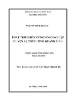 Phát triển bền vững nông nghiệp huyện lệ thủy, tỉnh quảng bình 