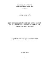 Biện pháp quản lí công tác bồi dưỡng đội ngũ giảng viên trường cao đẳng du lịch hà nội trong giai đoạn 2013  2020