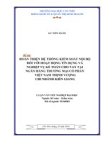 hoàn thiện hệ thống kiểm soát nội bộ đối với hoạt động tín dụng và nghiệp vụ kế toán cho vay tại ngân hàng thương mại cổ phần việt nam thịnh vượng chi nhánh kiên giang