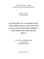 kế toán cho vay và giải pháp giúp hoàn thiện công tác kế toán cho vay tại ngân hàng nông nghiệp và phát triển nông thôn huyện trà cú
