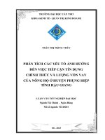 phân tích các yếu tố ảnh hưởng đến việc tiếp cận tín dụng chính thức và lượng vốn vay của nông hộ ở huyện phụng hiệp tỉnh hậu giang