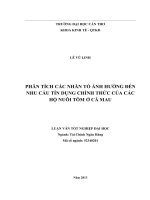 phân tích các nhân tố ảnh hưởng đến nhu cầu tín dụng chính thức của các hộ nuôi tôm ở cà mau