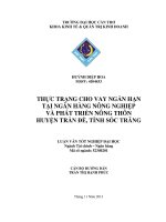 thực trạng cho vay ngắn hạn tại ngân hàng nông nghiệp và phát triển nông thôn huyện trần đề, tỉnh sóc trăng