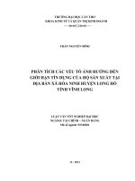 phân tích các yếu tố ảnh hưởng đến giới hạn tín dụng của hộ sản xuất tại địa bàn xã hòa ninh huyện long hồ tỉnh vĩnh long