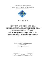 kế toán xác định kết quả kinh doanh và phân tích hiệu quả kinh doanh tại công ty trách nhiệm hữu hạn sản xuất – thương mại – dịch vụ thu loan
