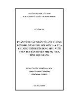 phân tích các nhân tố ảnh hưởng đến khả năng thu hồi vốn vay của chương trình tín dụng sinh viên trên địa bàn huyện phụng hiệp, tỉnh hậu giang