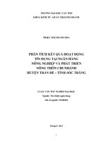 phân tích kết quả hoạt động tín dụng tại ngân hàng nông nghiệp và phát triển nông thôn chi nhánh huyện trần đề – tỉnh sóc trăng
