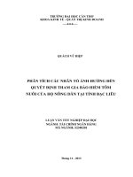 phân tích các nhân tố ảnh hưởng đến quyết định tham gia bảo hiểm tôm nuôi của hộ nông dân tại tỉnh bạc liêu
