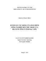 đánh giá tác động của bảo hiểm nông nghiệp đến thu nhập của hộ nuôi tôm ở tỉnh bạc liêu