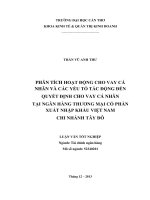 phân tích hoạt động cho vay cá nhân và các yếu tố tác động đến quyết định cho vay cá nhân tại ngân hàng thương mại cổ phần xuất nhập khẩu việt nam chi nhánh tây đô