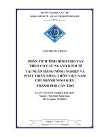 phân tích tình hình cho vay theo cơ cấu ngành kinh tế tại ngân hàng nông nghiệp và phát triển nông thôn việt nam, chi nhánh ninh kiều, thành phố cần thơ