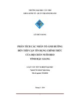 phân tích các nhân tố ảnh hưởng đến tiếp cận tín dụng chính thức của hộ chăn nuôi heo tỉnh hậu giang