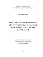 phân tích các nhân tố ảnh hưởng đến quyết định tham gia bảo hiểm nông nghiệp của hộ nuôi tôm tại tỉnh cà mau