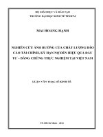 Nghiên cứu ảnh hưởng của chất lượng báo cáo tài chính, kỳ hạn nợ đến hiệu quả đầu tư   bằng chứng thực nghiệm tại việt nam removed 