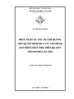 PHÂN TÍCH CÁC YẾU TỐ ẢNH HƯỞNG  ĐẾN QUYẾT ĐỊNH MUA CÁC SẢN PHẨM  BẢO HIỂM NHÂN THỌ TRÊN ĐỊA BÀN  THÀNH PHỐ CẦN THƠ