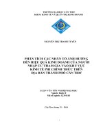 phân tích các nhân tố ảnh hưởng đến hiệu quả kinh doanh của người nhập cư tham gia vào khu vực kinh tế phi chính thức trên địa bàn thành phố cần thơ