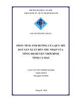 phân tích ảnh hưởng của quy mô đất sản xuất đến thu nhập của nông hộ huyện thới bình tỉnh cà mau