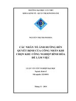 các nhân tố ảnh hưởng đến quyết định của công nhân khi chọn khu công nghiệp bình hòa để làm việc