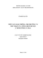 tiếp cận giao thông, thị trường và thu nhập của nông hộ ở huyện u minh tỉnh cà mau