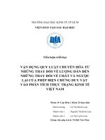 VẬN DỤNG QUY LUẬT CHUYỂN hóa từ NHỮNG THAY đổi về LƯỢNG dẫn đến NHỮNG THAY đổi về CHẤT và NGƯỢC lại của PHÉP BIỆN CHỨNG DUY vật vào PHÂN TÍCH THỰC TRẠNG KINH tế VIỆT NAM  
