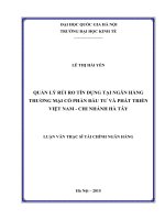 Quản lý rủi ro tín dụng tại ngân hàng thương mại cổ phần đầu tư và phát triển việt nam  chi nhánh hà tây 