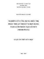 Nghiên cứu ứng dụng điều trị phẫu thuật thoát vị bẹn bằng tấm lưới nhân tạo có nút (Mesh-Plug)