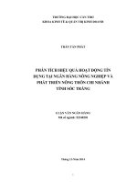phân tích hiệu quả hoạt động tín dụng tại ngân hàng nông nghiệp và phát triển nông thôn chi nhánh tỉnh sóc trăng