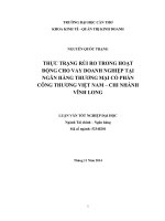 thực trạng rủi ro trong hoạt động cho vay doanh nghiệp tại ngân hàng thương mại cổ phần công thương việt nam – chi nhánh vĩnh long