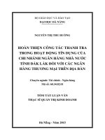 Hoàn thiện công tác thanh tra trong hoạt động tín dụng của chi nhánh ngân hàng nhà nước tỉnh đăk lăk đối với các ngân hàng thương mại trên địa bàn 