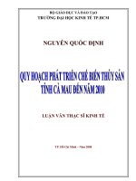 Quy hoạch phát triển chế biến thủy sản tỉnh cà mau đến năm 2010 